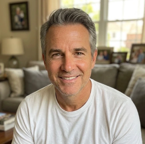 A relaxed mature man at home in his living room