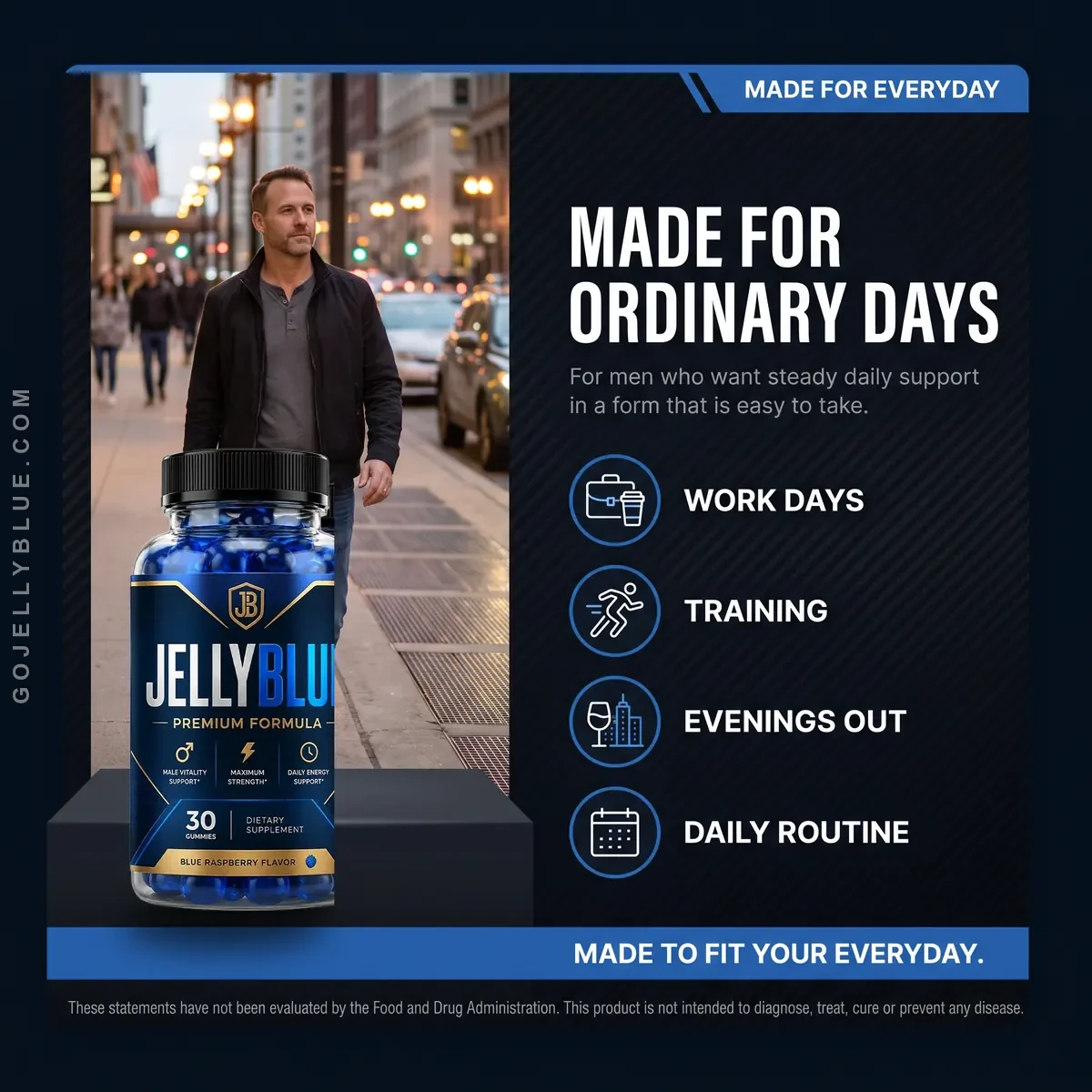 JellyBlue is made for ordinary days: work days, training, evenings out and daily routine
