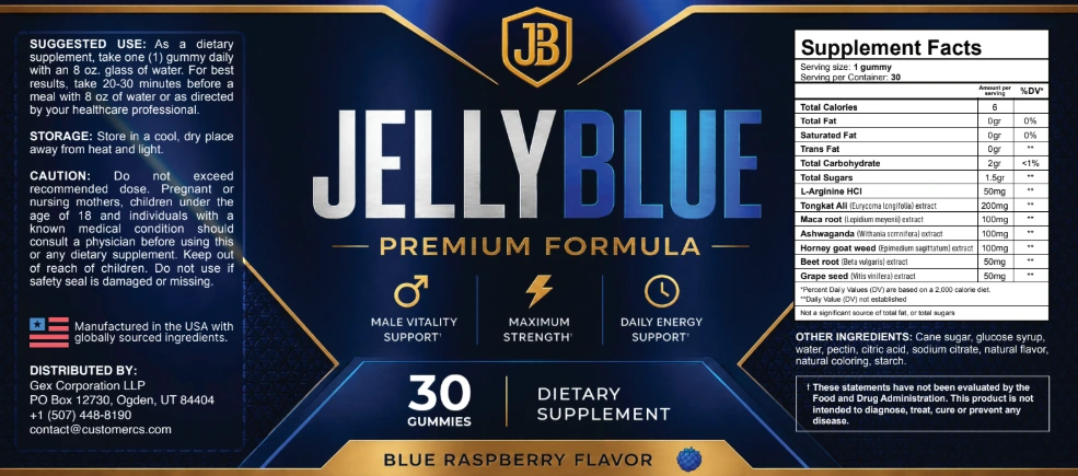JellyBlue Supplement Facts label
